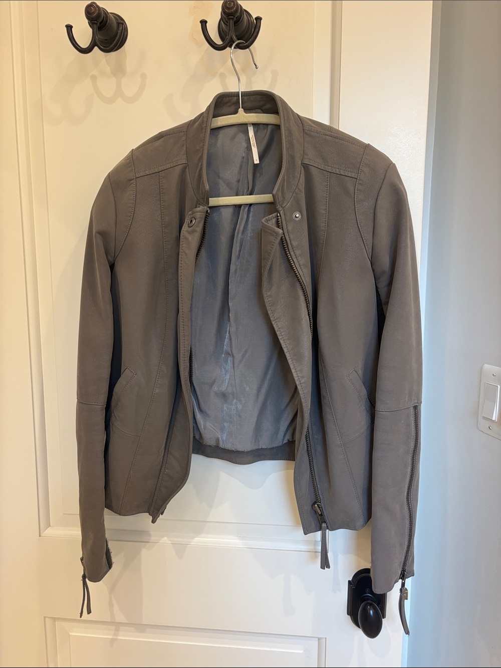 Free People Taupe Faux Leather Moto Jacket